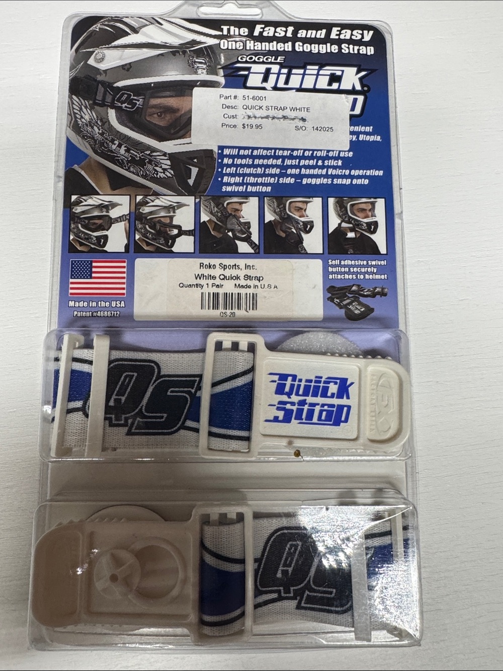 Roko Quick Strap White One-Handed Goggle Strap